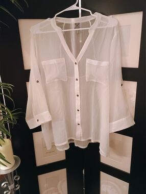 Vanity Sheer White Button Down Blouse